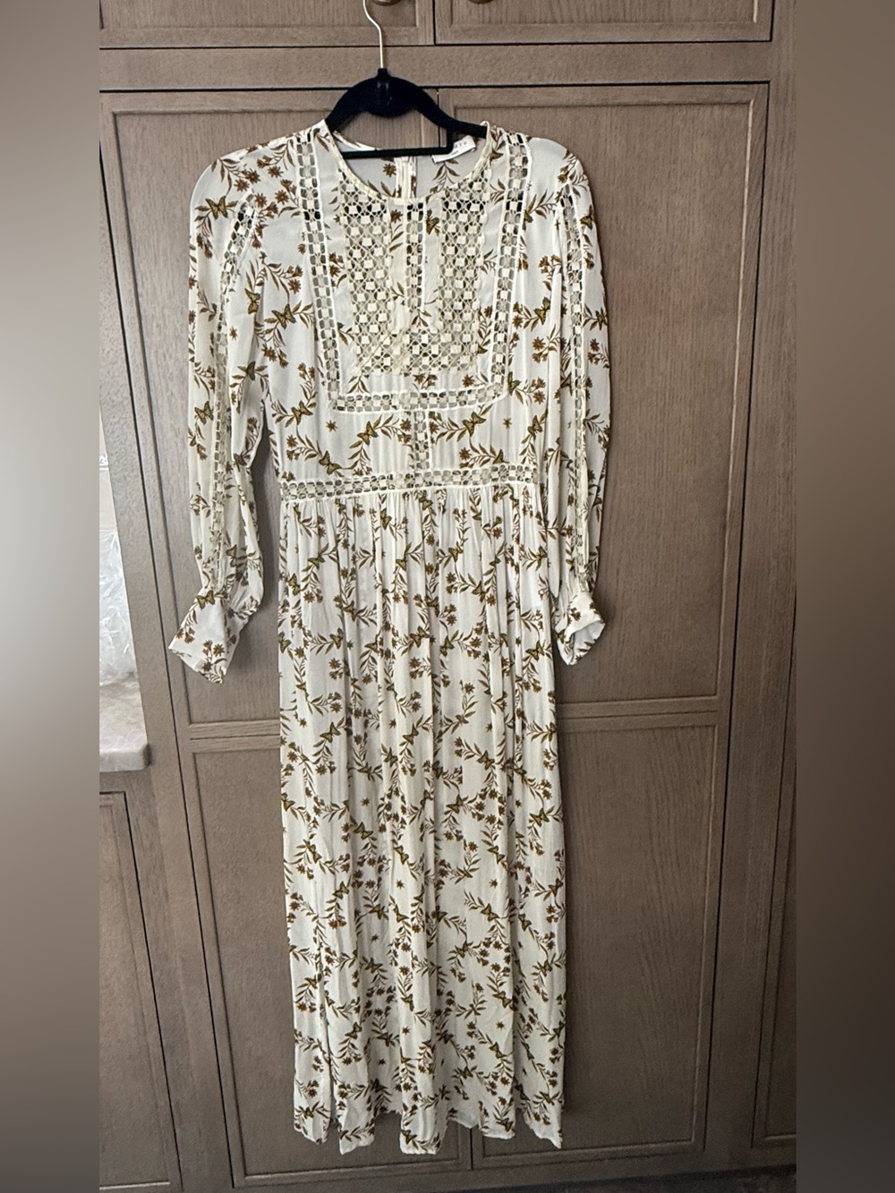 Cream Floral Lace-Detail Maxi Dress